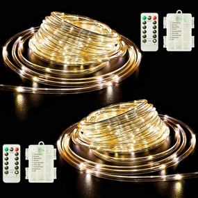 LED Rope Lights Battery Operated String Lights 40Ft 120 LED 8 Modes Outdoor Waterproof Fairy Lights Dimmable/Timer with Remote for Camping Party Halloween Christmas Decoration Warm White 2Pack