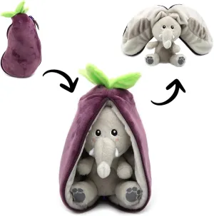 LES DÉGLINGOS Flipetz Velvet The Elephant Plushie - Reversible Eggplant to Elephant 2-in-1 Soft Toy 9 Inch Kids Transforming Plush Toy Cute, Collectible, Durable, Stuffed Animal Gift for All Ages