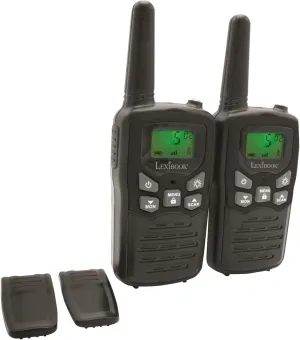 Lexibook Walkie-talkies for Kids, Toys Long Range 8km / 5 Miles, LCD Screen, Digital Sound, Indoor and Outdoor Communication Game, Belt Clip, Black, TW58US