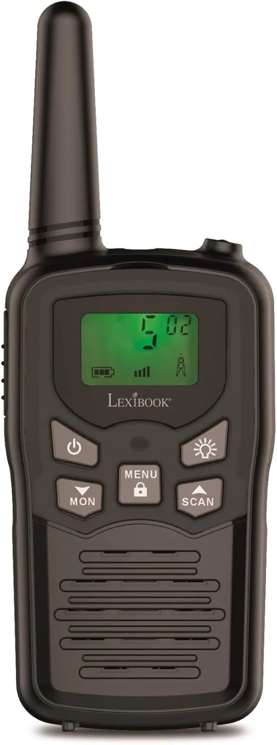 Lexibook Walkie-talkies for Kids, Toys Long Range 8km / 5 Miles, LCD Screen, Digital Sound, Indoor and Outdoor Communication Game, Belt Clip, Black, TW58US