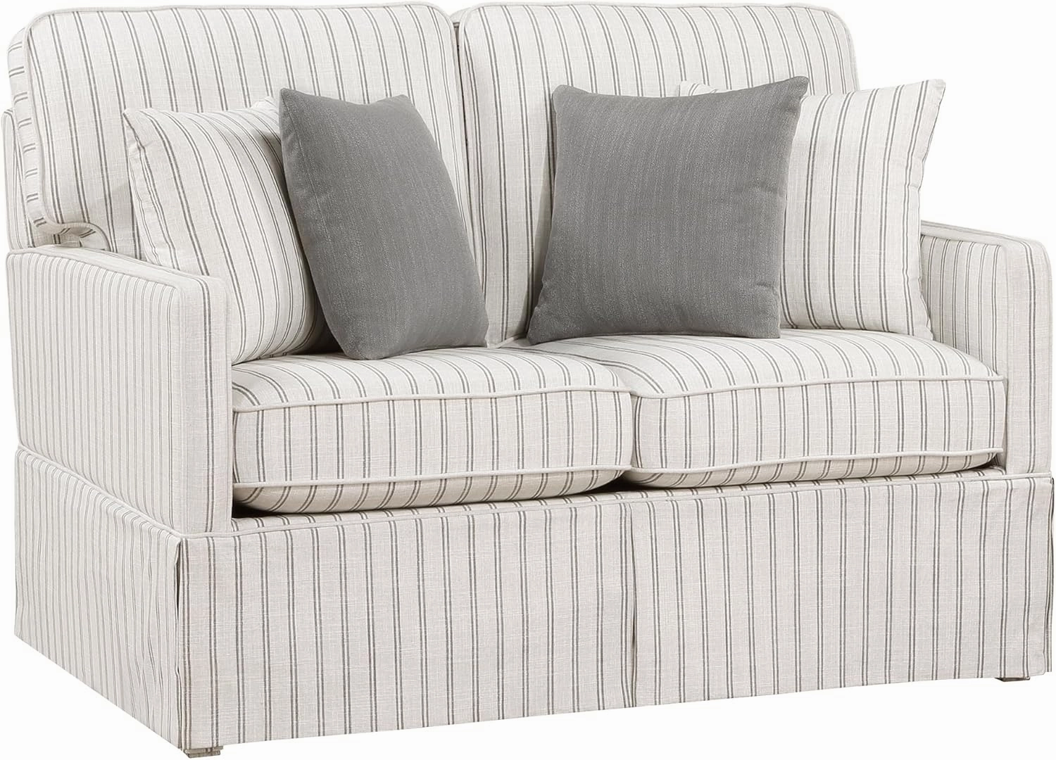 Lexicon Modern Sofa Couch for Living Room Sofas with Solid Wood Frame, Square Arm and 4 Accent Pillows, Small Couch for Bedroom/Living Room/Office/Apartment, 2 Seater Couch, White with Stripe