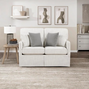 Lexicon Modern Sofa Couch for Living Room Sofas with Solid Wood Frame, Square Arm and 4 Accent Pillows, Small Couch for Bedroom/Living Room/Office/Apartment, 2 Seater Couch, White with Stripe