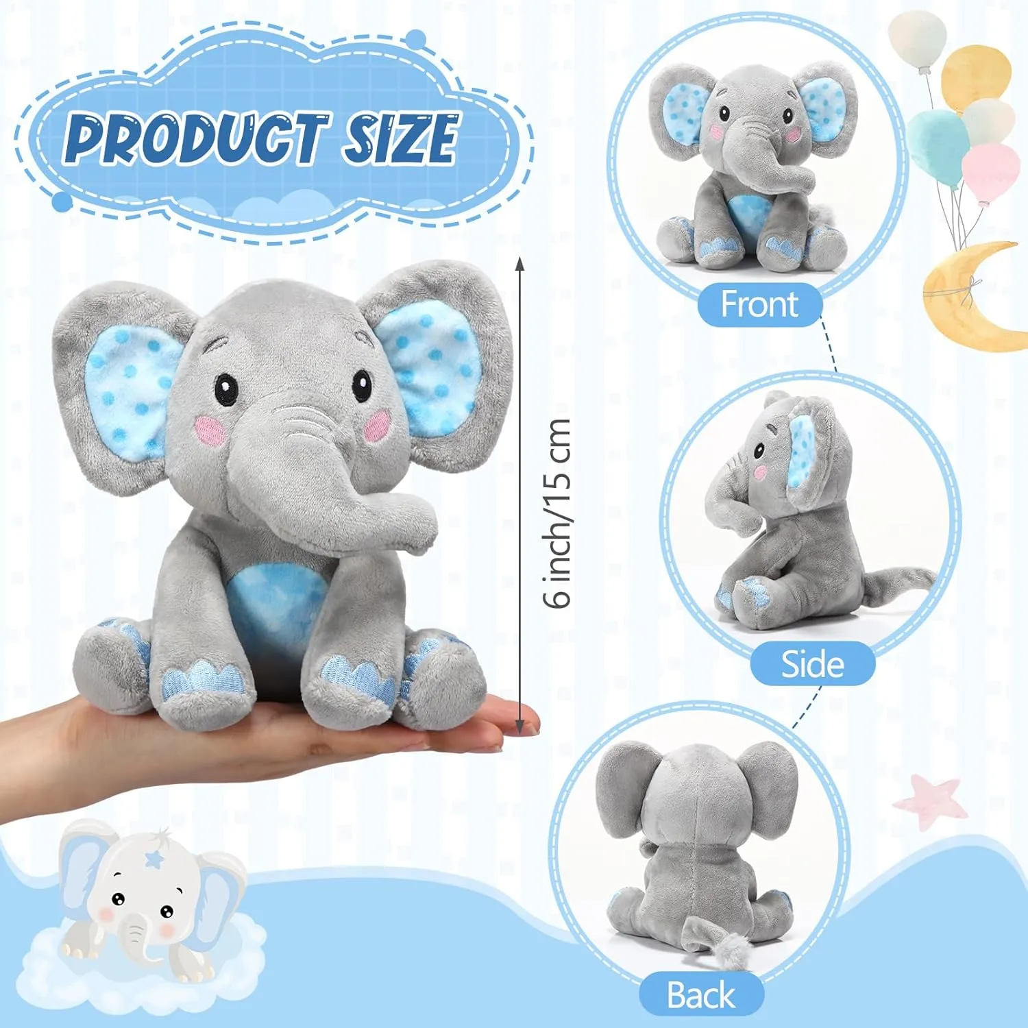 Libima 4 Pcs Small Elephant Stuffed Animals Bulk 6 Inch Cute Elephant Plush Sets Soft Cuddly Stuffed Animals for Boys Girls Baby Birthday Baby Shower Gender Reveal Party Supplies Decor(Blue)