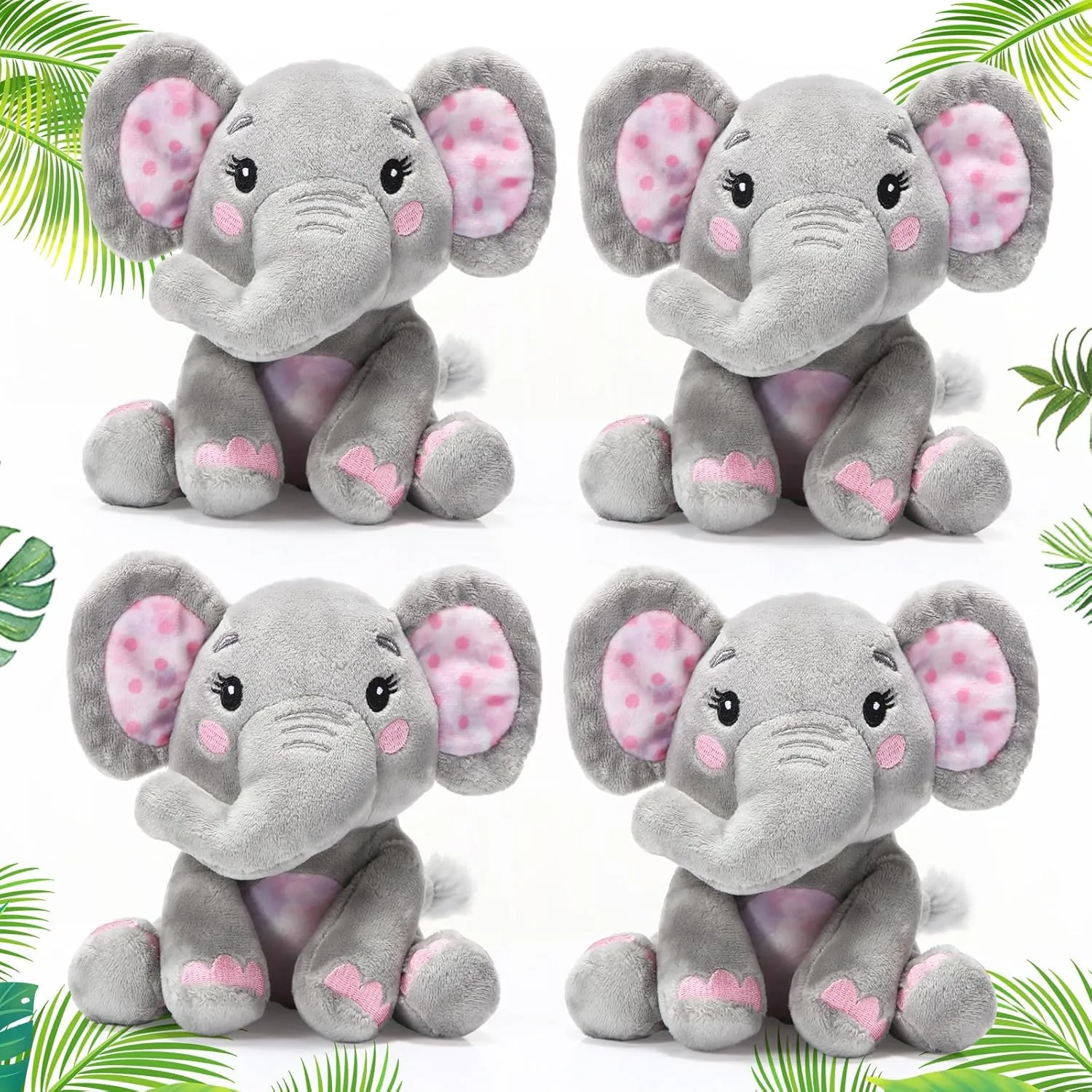Libima 4 Pcs Small Elephant Stuffed Animals Bulk 6 Inch Cute Elephant Plush Sets Soft Cuddly Stuffed Animals for Boys Girls Baby Birthday Baby Shower Gender Reveal Party Supplies Decor(Pink)