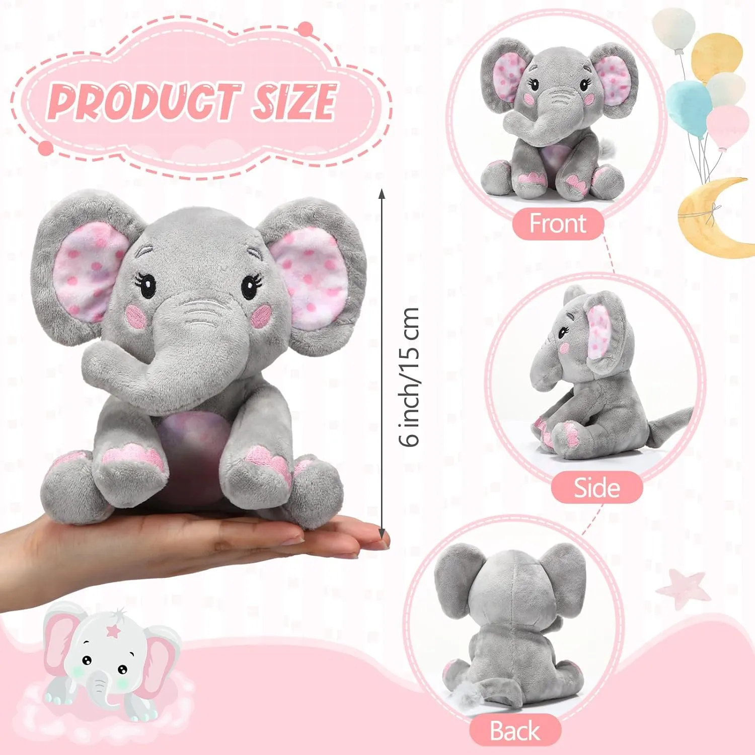 Libima 4 Pcs Small Elephant Stuffed Animals Bulk 6 Inch Cute Elephant Plush Sets Soft Cuddly Stuffed Animals for Boys Girls Baby Birthday Baby Shower Gender Reveal Party Supplies Decor(Pink)