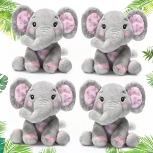 Libima 4 Pcs Small Elephant Stuffed Animals Bulk 6 Inch Cute Elephant Plush Sets Soft Cuddly Stuffed Animals for Boys Girls Baby Birthday Baby Shower Gender Reveal Party Supplies Decor(Pink)