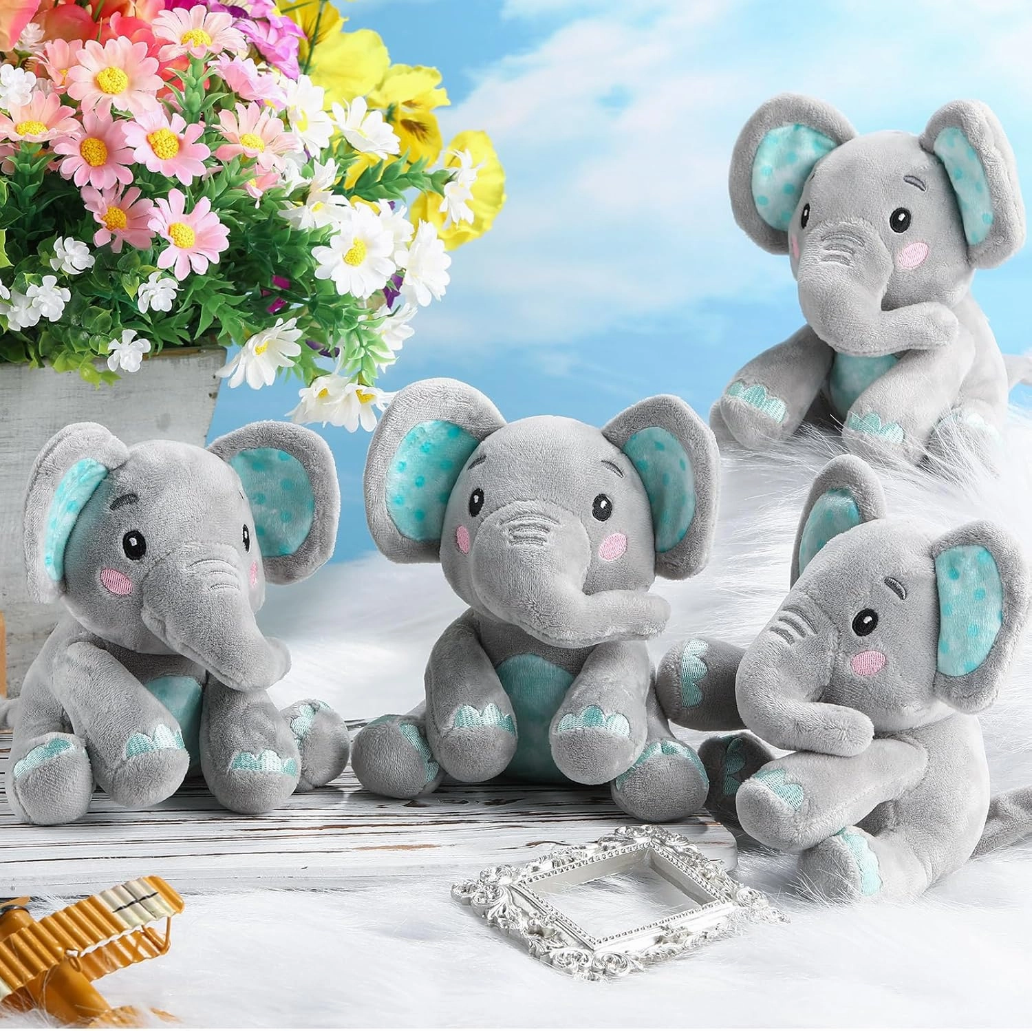 Libima 4 Pcs Small Elephant Stuffed Animals Bulk 6 Inch Cute Elephant Plush Sets Soft Cuddly Stuffed Animals for Boys Girls Baby Birthday Baby Shower Gender Reveal Party Supplies Decor(Green)