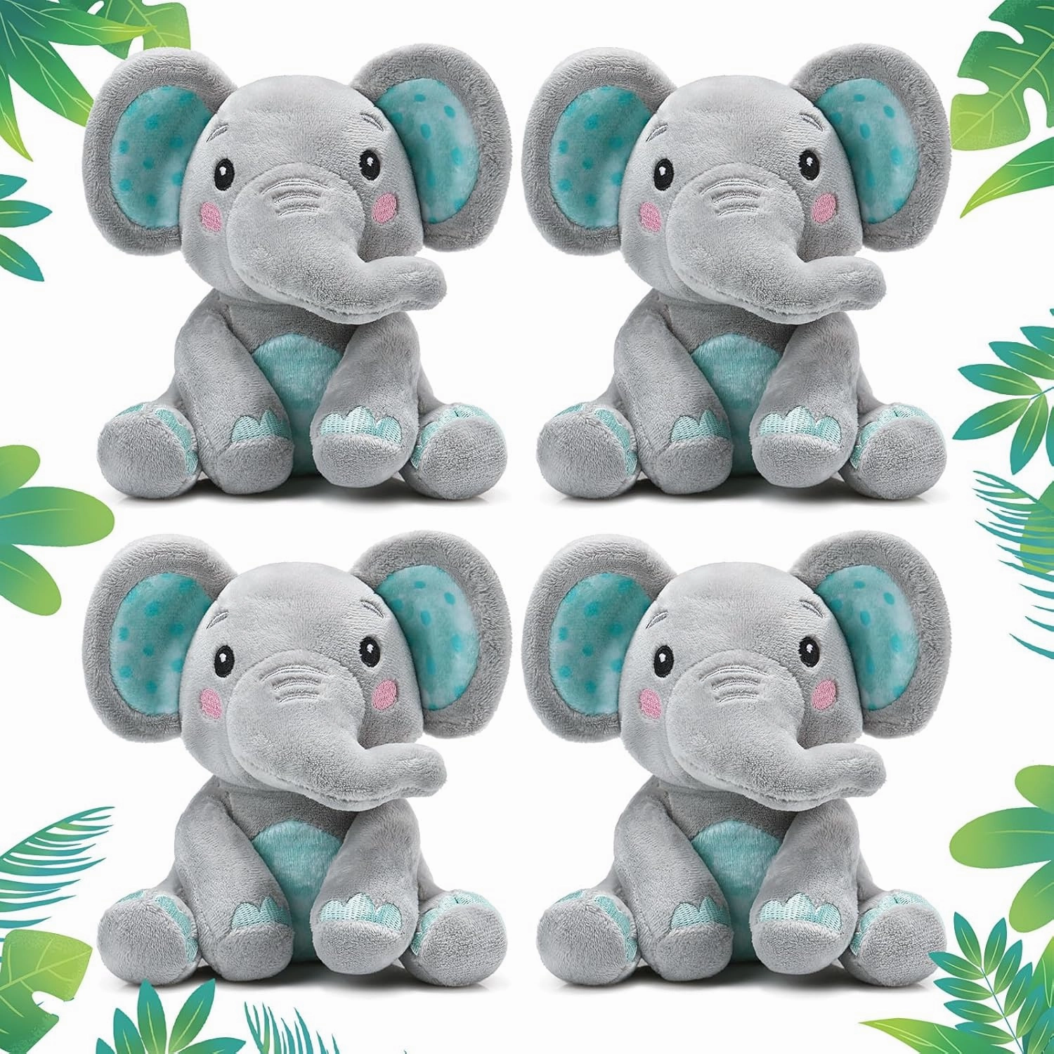 Libima 4 Pcs Small Elephant Stuffed Animals Bulk 6 Inch Cute Elephant Plush Sets Soft Cuddly Stuffed Animals for Boys Girls Baby Birthday Baby Shower Gender Reveal Party Supplies Decor(Green)