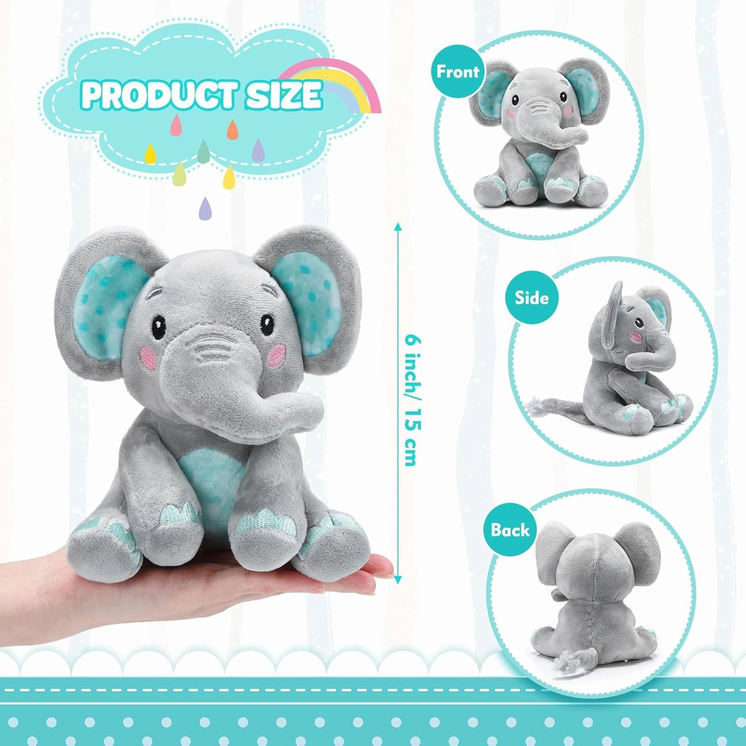 Libima 4 Pcs Small Elephant Stuffed Animals Bulk 6 Inch Cute Elephant Plush Sets Soft Cuddly Stuffed Animals for Boys Girls Baby Birthday Baby Shower Gender Reveal Party Supplies Decor(Green)