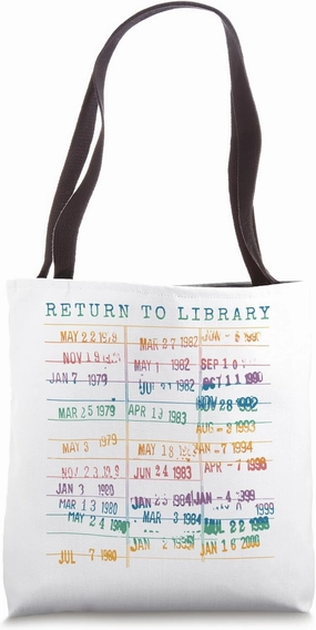 Library Card Vintage Book Due Date Bookish Rainbow Reading Tote Bag