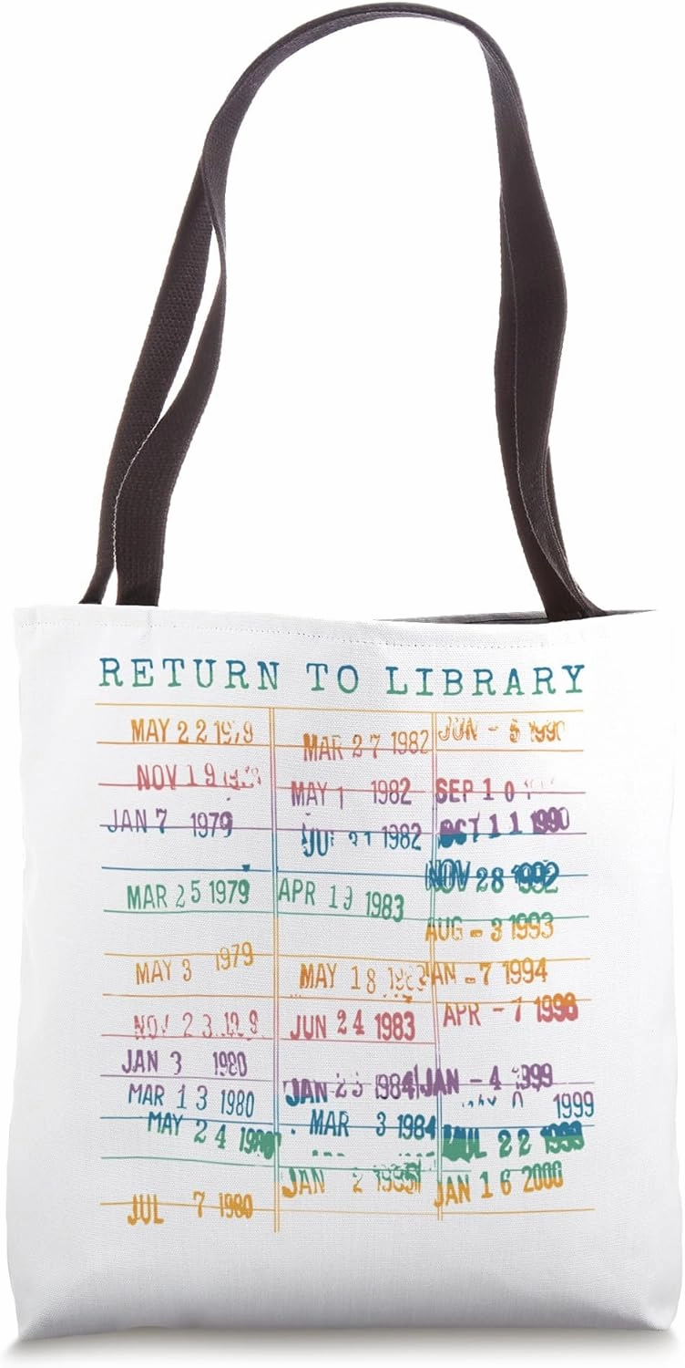 Library Card Vintage Book Due Date Bookish Rainbow Reading Tote Bag