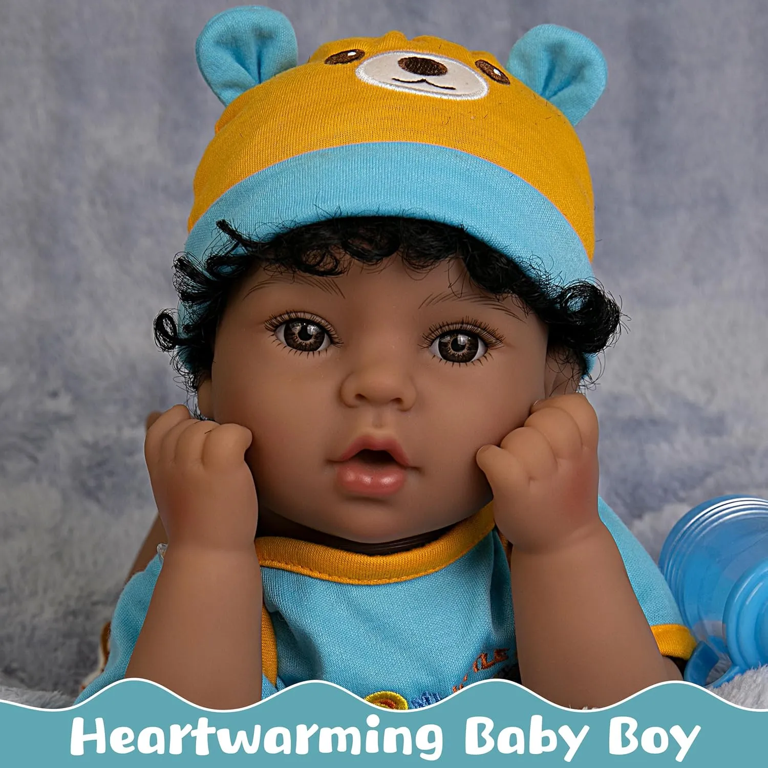 Lifelike Reborn Baby Doll 18-Inch American African Baby Boy Newborn Baby Doll Soft Cloth Body Real Life Baby Dolls for Kids 3 , Complete with Clothes and Toy Accessories