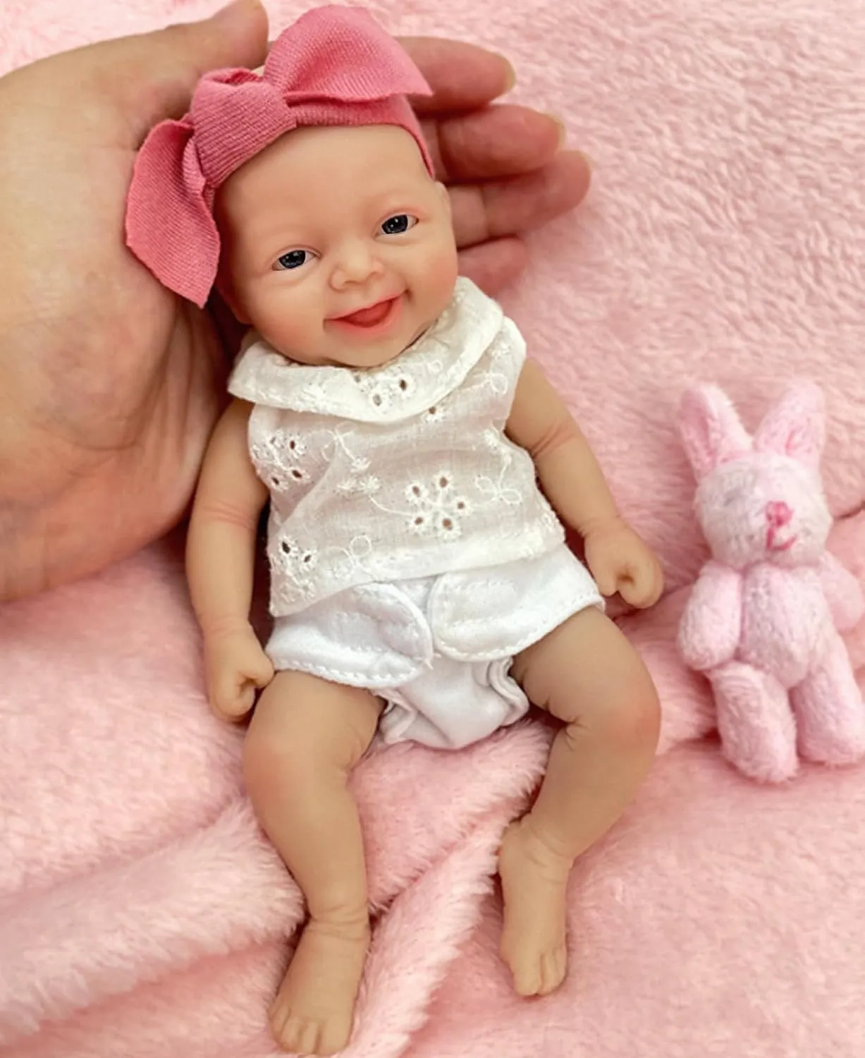Lifelike Reborn Baby Doll - 7" Mini Full Platinum Silicone Realistic Newborn Baby Doll, Non-Vinyl Doll, Washable Reality Doll Baby with Feeding Kit & Gift Box-Girl