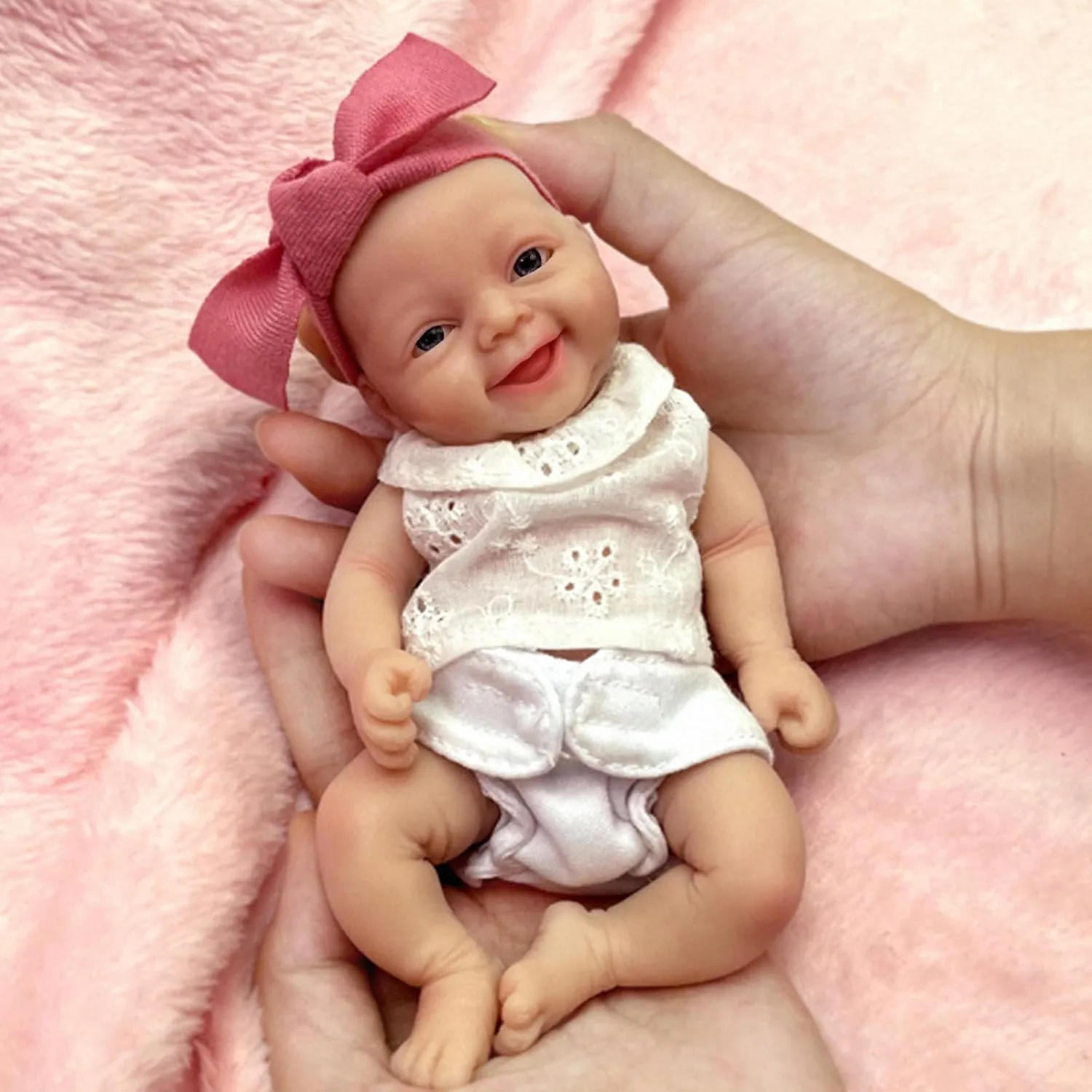 Lifelike Reborn Baby Doll - 7" Mini Full Platinum Silicone Realistic Newborn Baby Doll, Non-Vinyl Doll, Washable Reality Doll Baby with Feeding Kit & Gift Box-Girl