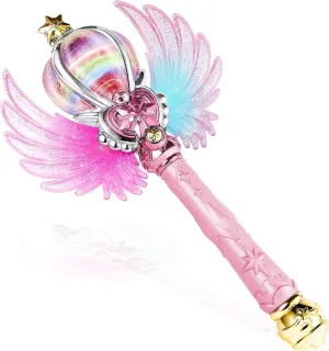 Light Up Snowflake Wand with Spinning LEDs and Sound Magic Princess Toys for Kids Girls Birthday Cosplay Party Favors, Pink