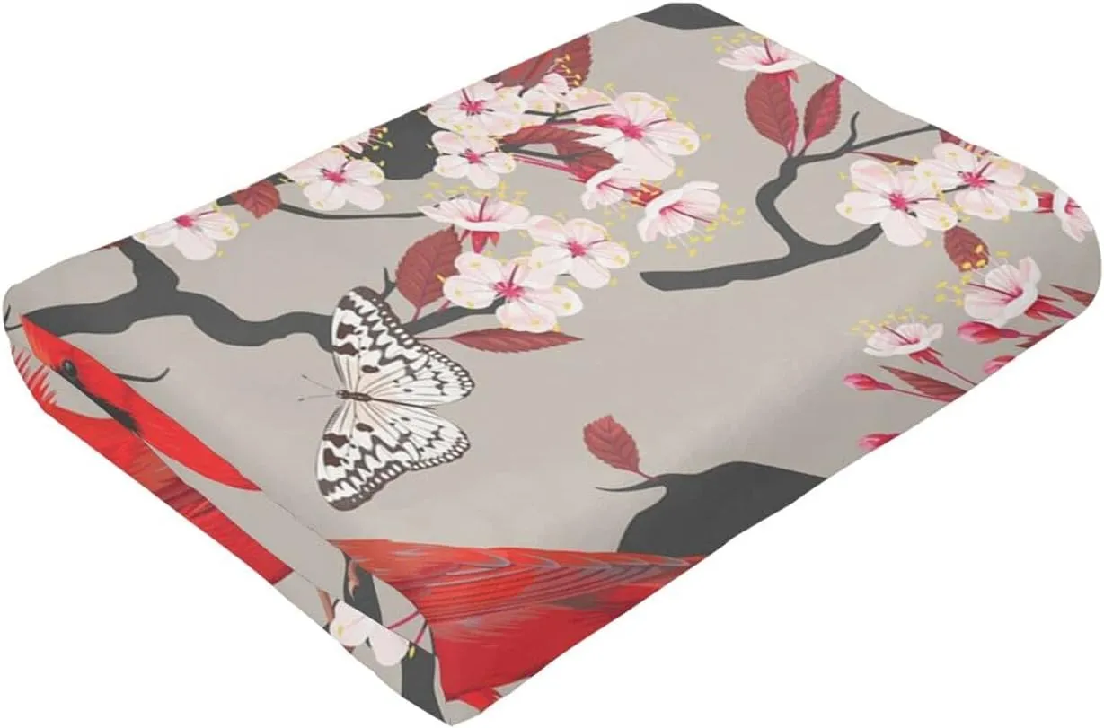 Lightweight Microfiber Plush Throw Blanket Air Conditioner for Couch Bed Sofa Travel All Seasons… (Cardinals Birds Cherry Flowers, 40"×50")