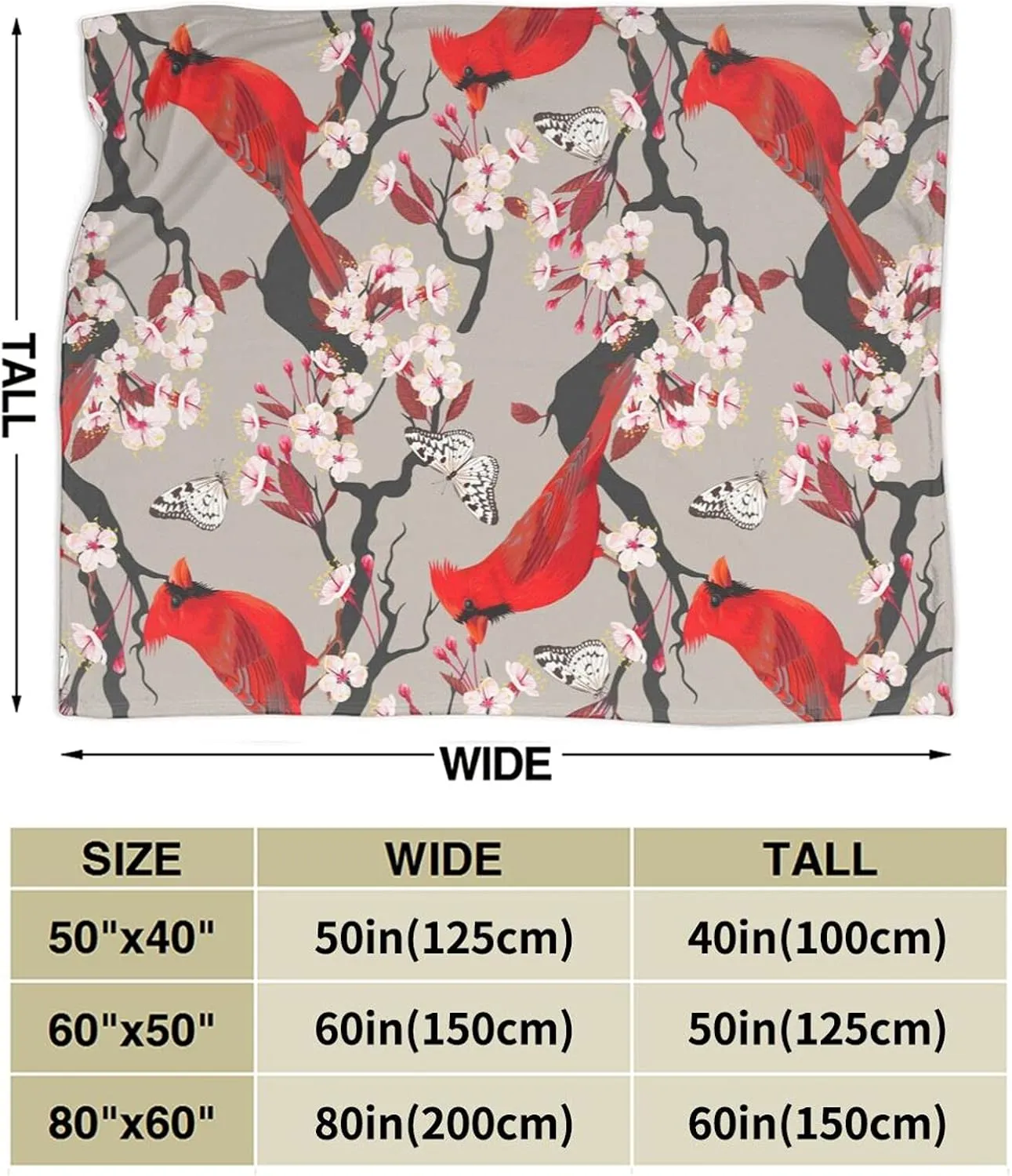 Lightweight Microfiber Plush Throw Blanket Air Conditioner for Couch Bed Sofa Travel All Seasons… (Cardinals Birds Cherry Flowers, 40"×50")