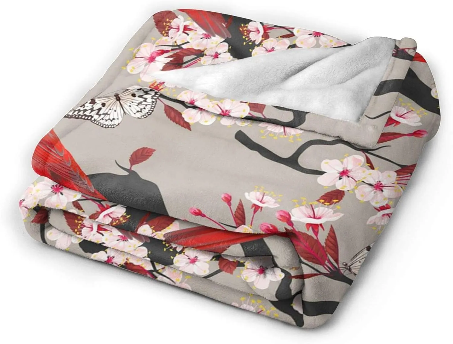Lightweight Microfiber Plush Throw Blanket Air Conditioner for Couch Bed Sofa Travel All Seasons… (Cardinals Birds Cherry Flowers, 40"×50")