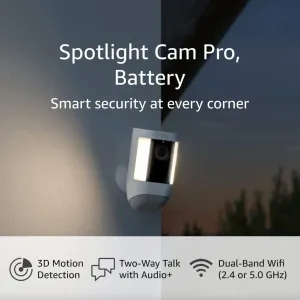 Like-New Ring Spotlight Cam Pro, Battery | 3D Motion Detection, Two-Way Talk with Audio , and Dual-Band Wifi (2022 release) - White