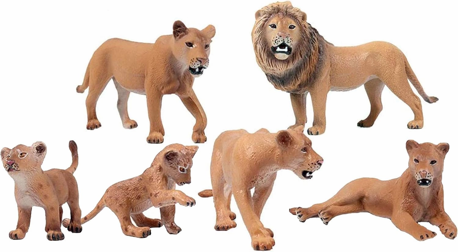 Lion Toy 6pcs Realistic Wild Animal Figures - Plastic Animal Learning Educational Bath Toys - Birthday Cupcake Topper Party Favors Gift for Kids Toddlers