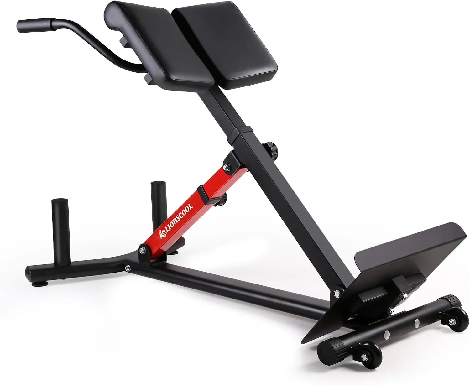 LIONSCOOL Heavy-Duty Adjustable Roman Chair - Back Extension Bench with Multiple Adjustment Functions- Hyperextension Bench Perfect for Home Gym (RED, 45° Bench)