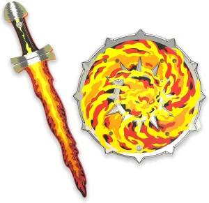 Liontouch - Fantasy Fire Flame Set | Toy Sword & Shield for Boys Age 3-8 Years | Medieval Pretend Play in Foam in Roaring Fire Style | Safe Weapons & Battle Accessories for Dress Up & Costumes