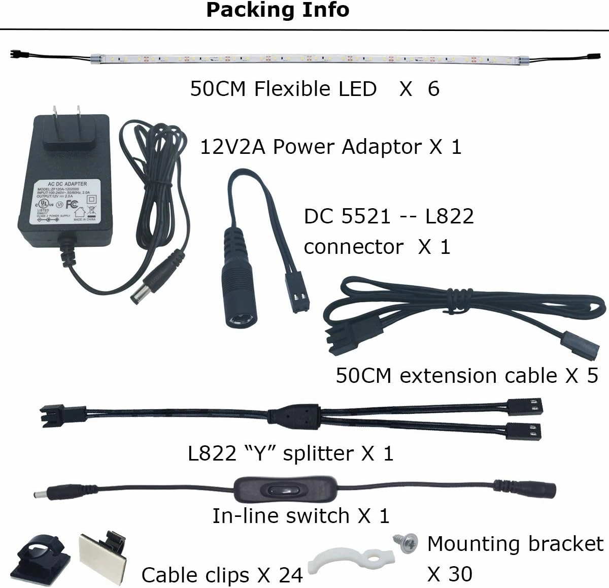 Litever Under Cabinet Light, 6 PCS 20 Inches Flexible LED Strips with Power Adapter, 24W,1800 Lumen, Daylight 5000K. Suitable for Kitchen Cabinets, Counters, Under Shelf, Closets (6-Strip-5000K)