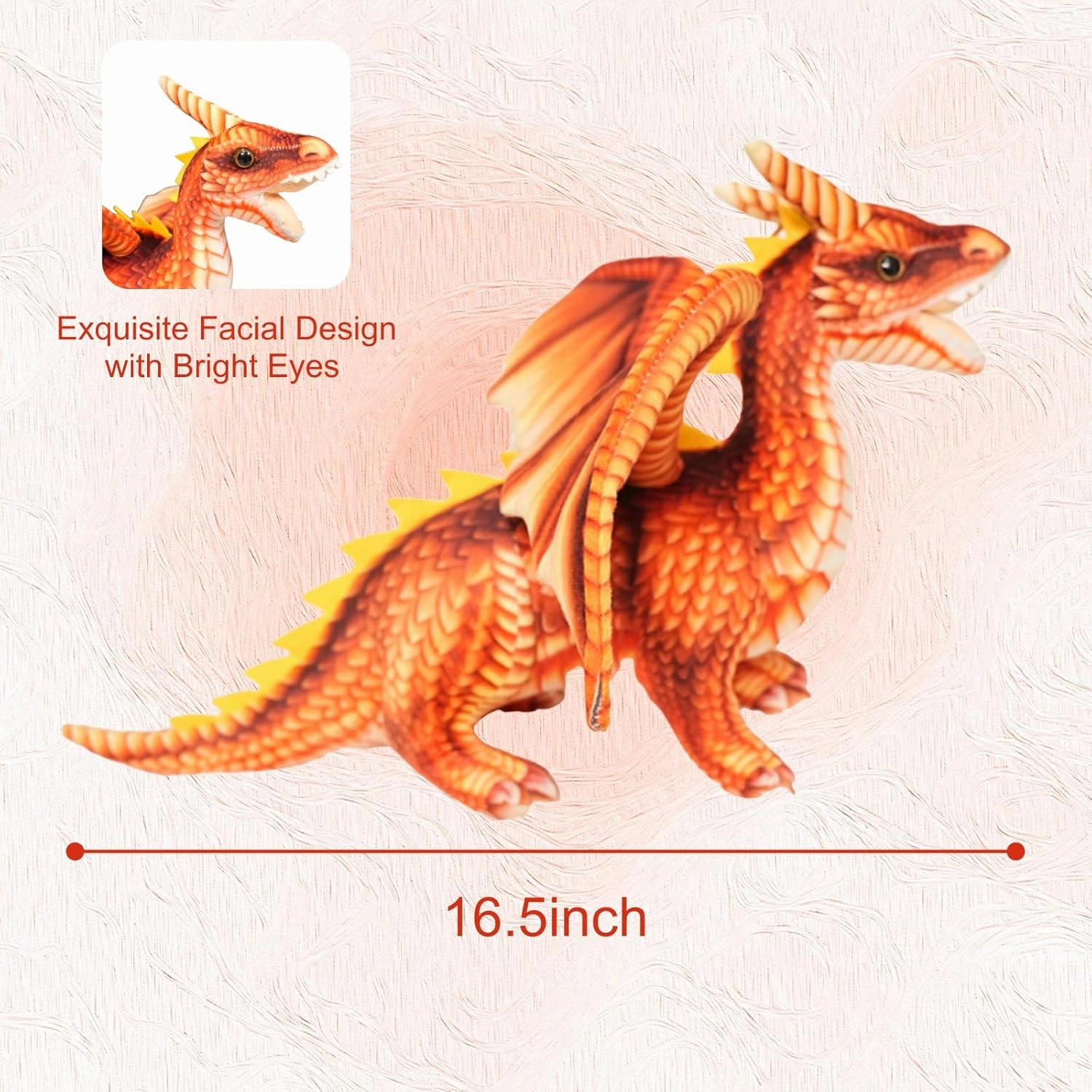 Little Flying Dragon - Cute Dinosaurs Stuffed Animal Plush Toy, 16.5 Inch Adorable Soft Dragon Toy Plushies Gifts for Kids Babies Toddlers (Orange)