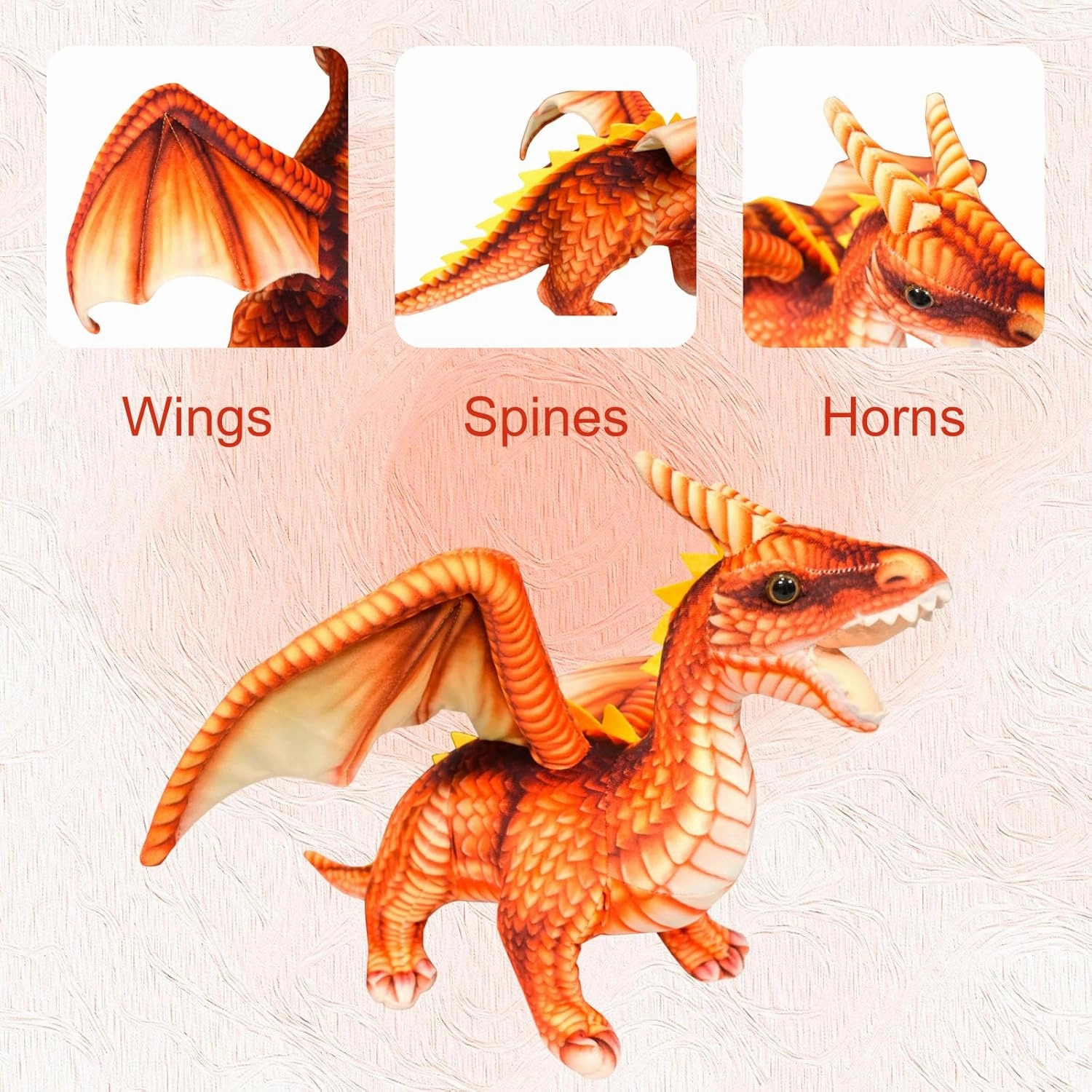 Little Flying Dragon - Cute Dinosaurs Stuffed Animal Plush Toy, 16.5 Inch Adorable Soft Dragon Toy Plushies Gifts for Kids Babies Toddlers (Orange)