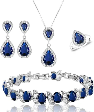 LMXXVJ Teardrop Jewelry Set for Women，Necklace Earrings Adjustable Ring Bracelet Set Fashion Formal Platinum/Gold/Rose Gold Jewelry Gift Girl/Mom/Wife/Grandmother/Best Friend/Aunt