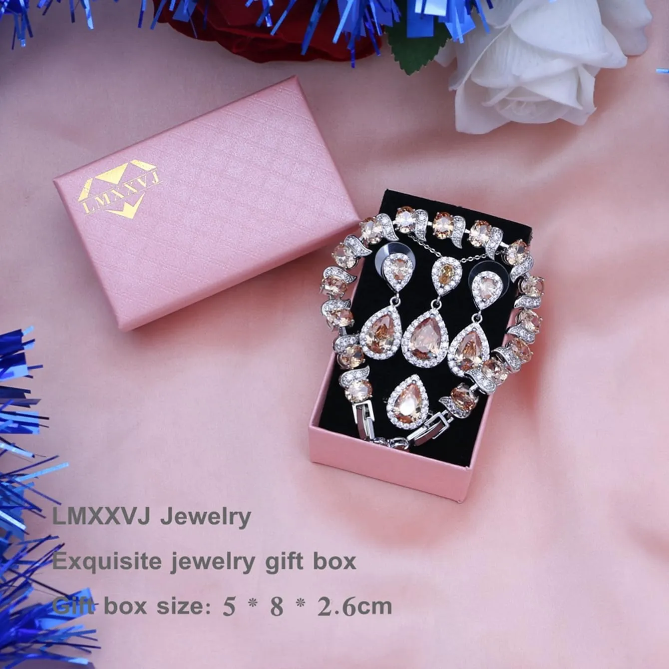 LMXXVJ Teardrop Jewelry Set for Women，Necklace Earrings Adjustable Ring Bracelet Set Fashion Formal Platinum/Gold/Rose Gold Jewelry Gift Girl/Mom/Wife/Grandmother/Best Friend/Aunt