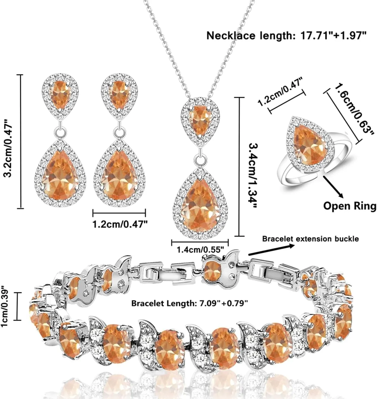 LMXXVJ Teardrop Jewelry Set for Women，Necklace Earrings Adjustable Ring Bracelet Set Fashion Formal Platinum/Gold/Rose Gold Jewelry Gift Girl/Mom/Wife/Grandmother/Best Friend/Aunt