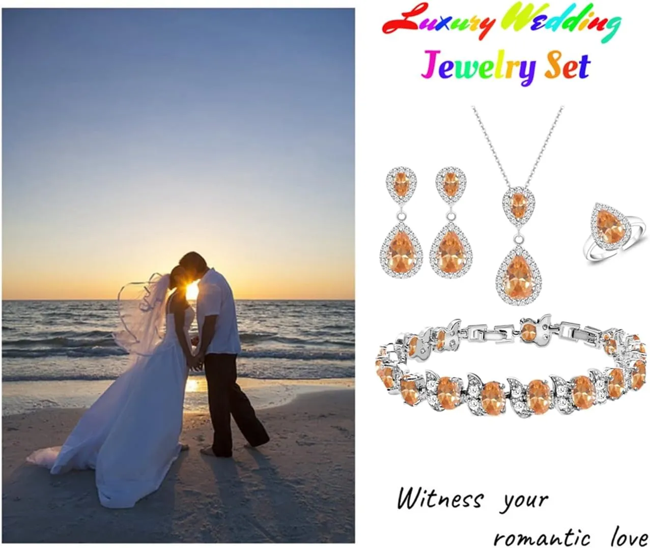 LMXXVJ Teardrop Jewelry Set for Women，Necklace Earrings Adjustable Ring Bracelet Set Fashion Formal Platinum/Gold/Rose Gold Jewelry Gift Girl/Mom/Wife/Grandmother/Best Friend/Aunt