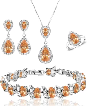 LMXXVJ Teardrop Jewelry Set for Women，Necklace Earrings Adjustable Ring Bracelet Set Fashion Formal Platinum/Gold/Rose Gold Jewelry Gift Girl/Mom/Wife/Grandmother/Best Friend/Aunt