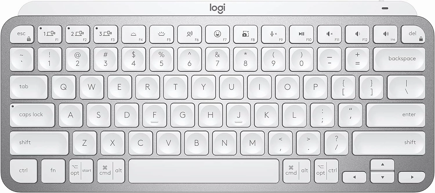Logitech MX Keys Mini Minimalist Wireless Illuminated Keyboard, Compact, Bluetooth, Backlit, USB-C, Compatible with Apple macOS, iOS, Windows, Linux, Android, Metal Build - Pale Gray