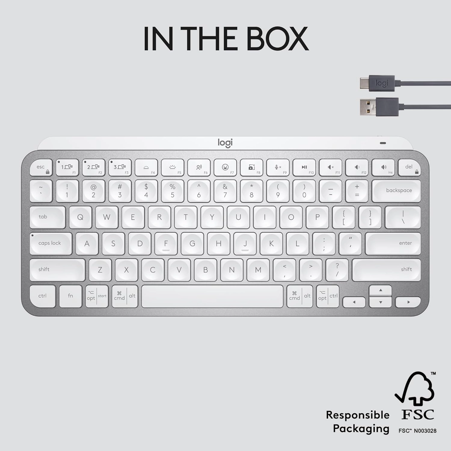 Logitech MX Keys Mini Minimalist Wireless Illuminated Keyboard, Compact, Bluetooth, Backlit, USB-C, Compatible with Apple macOS, iOS, Windows, Linux, Android, Metal Build - Pale Gray