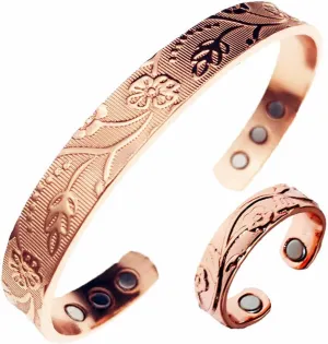 LONGRN-Pure Copper Magnetic Ring & Bracelet Adjustable Size for Women
