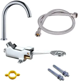 LukLoy Full Set Hands-Free Foot Pedal Faucet, Valve Outlet 1m Flexible Hose Screw, Hospital Medical Laboratory Touchless Floor Mount Control Faucet