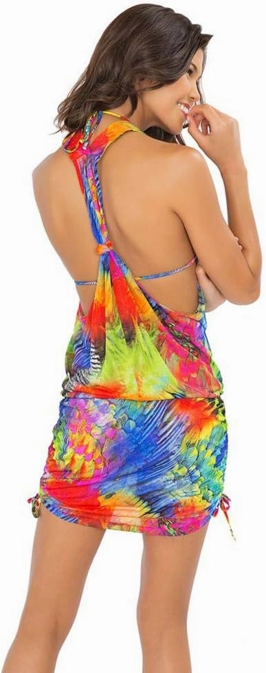 Luli Fama Women's Standard Mundo De Colores T Back Mini Cover Up Dress