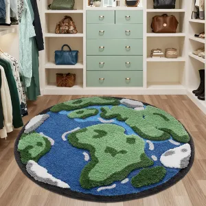 LUMI Area Rug, Kids Rug, Earth Rug, Ultra-Soft, Washable Non-Slip Backing Moss, Plush High Pile World Circle Cute Rugs for Living Room, Kids Room, Bedroom and Nursery Room, 39"x39", Earth