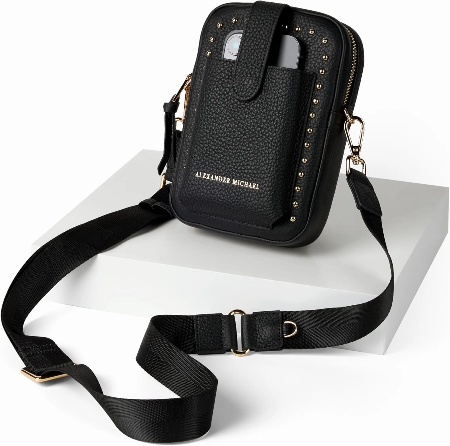 Luxe Luna Crossbody Bag with Adjustable Strap – Premium Pebbled Leather, Gold-Tone Hardware, Easy Cell Phone Access