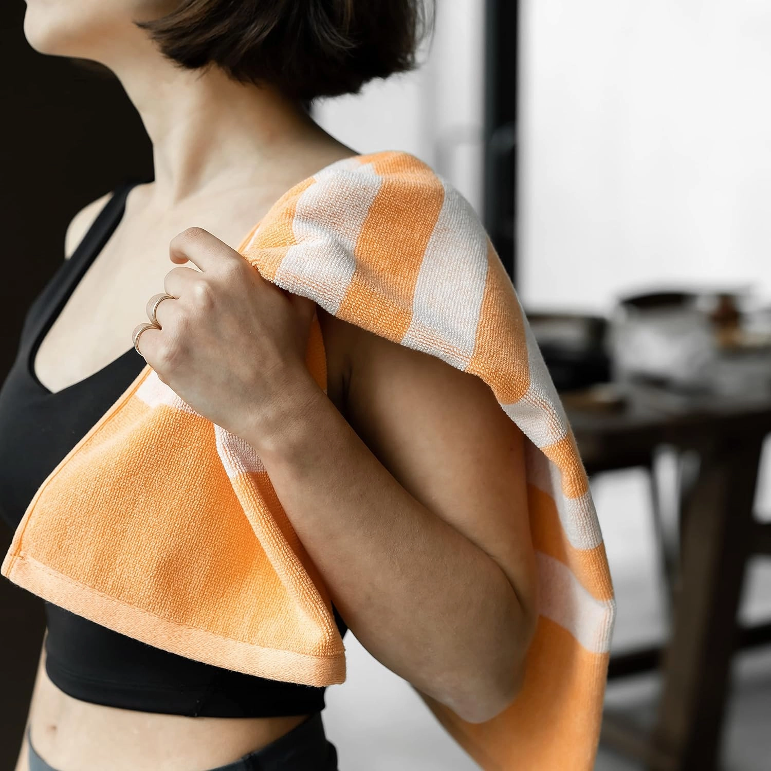 Luzia Striped Workout Towel for Sweat (Pack of 2) - Premium Quality 100% Turkish Cotton - Lightweight and Super Absorbent for Exercise, Sports, Workout, Fitness, Gym, Yoga, Running (Orange)