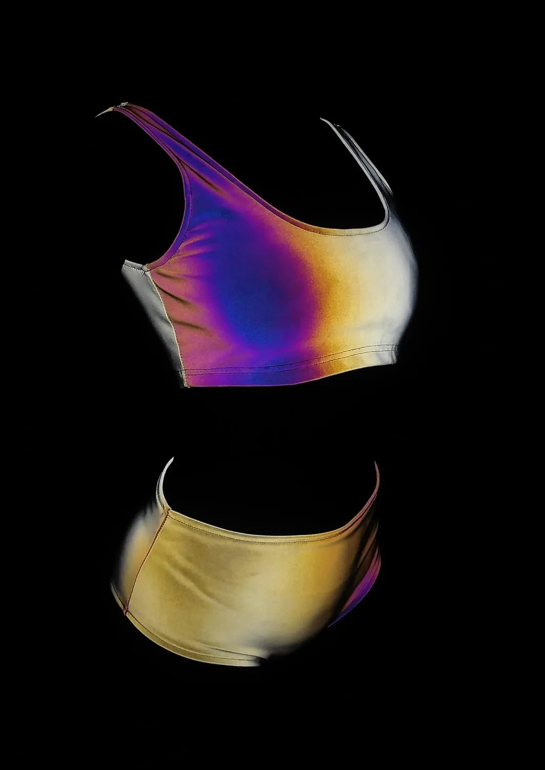 LZLRUN Rainbow Reflective Bikini Rave Set New Summer Women Shiny Glowing Swimwear Beachwear