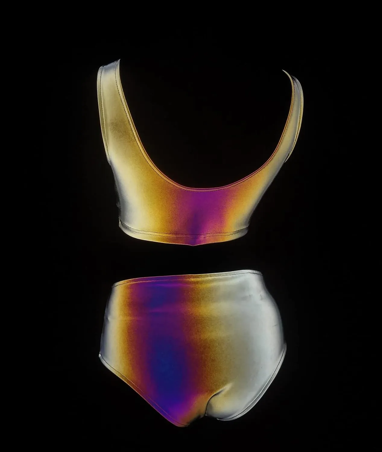 LZLRUN Rainbow Reflective Bikini Rave Set New Summer Women Shiny Glowing Swimwear Beachwear