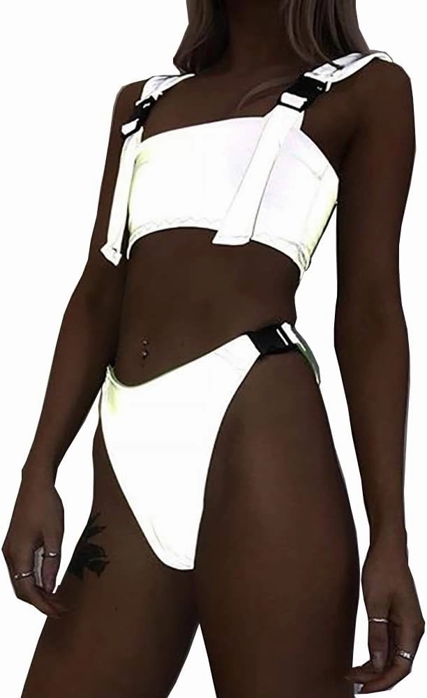 LZLRUN Reflective Bikini Set Bra New Summer Women Shiny Glowing Swimwear Beachwear