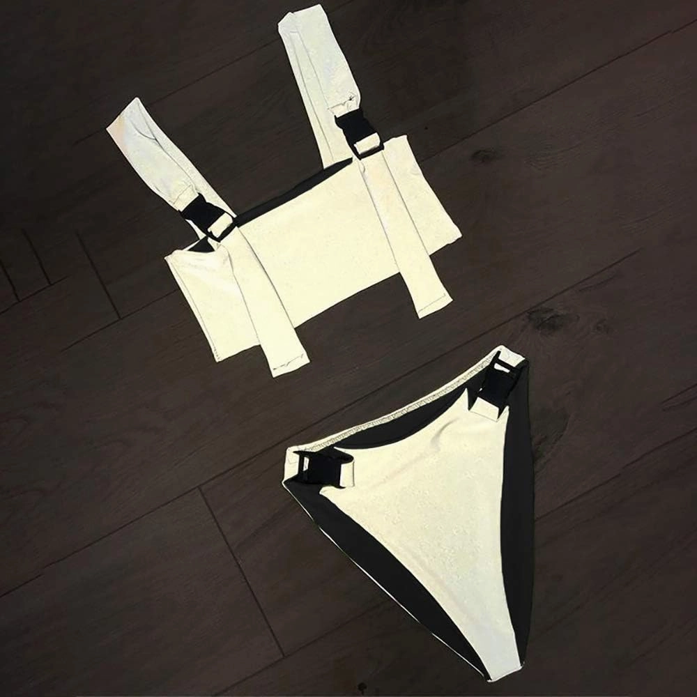LZLRUN Reflective Bikini Set Bra New Summer Women Shiny Glowing Swimwear Beachwear