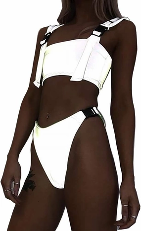 LZLRUN Reflective Bikini Set Bra New Summer Women Shiny Glowing Swimwear Beachwear