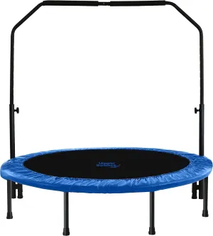 Machrus Upper Bounce Mini Trampoline for Adults - Rebounder Exercise Fitness Indoor/Outdoor - Small Foldable for Kids With Adjustable Bar and Safety Padding