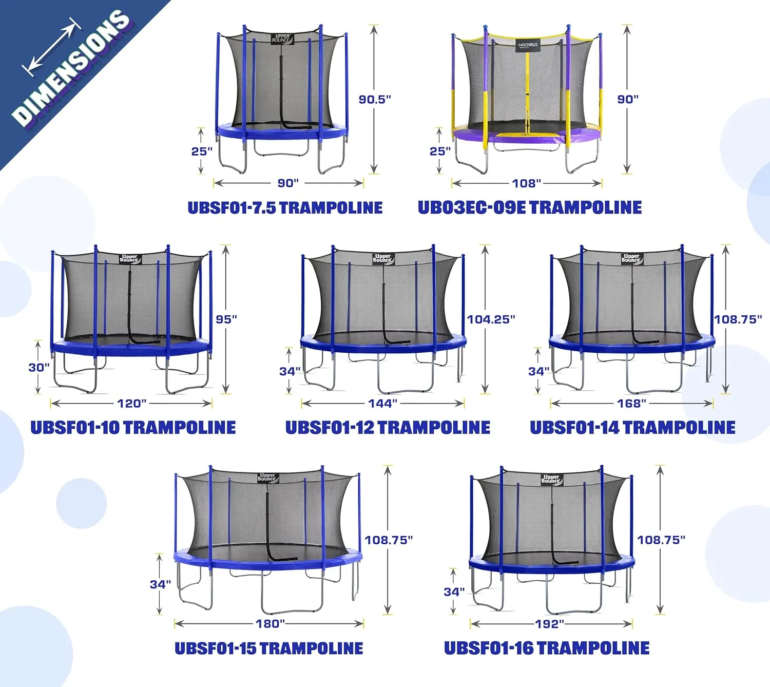 Machrus Upper Bounce Mini Trampoline for Adults - Rebounder Exercise Fitness Indoor/Outdoor - Small Foldable for Kids With Adjustable Bar and Safety Padding