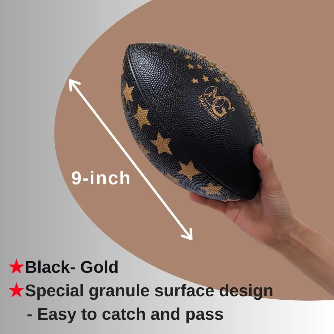 Macro Giant 9 Inch PU Mini Foam American Football, Set of 4, Black- Gold Color, Playground Ball, Kid Sports Toys, Kickball, Backyard, Beach, School Playground, Beginner